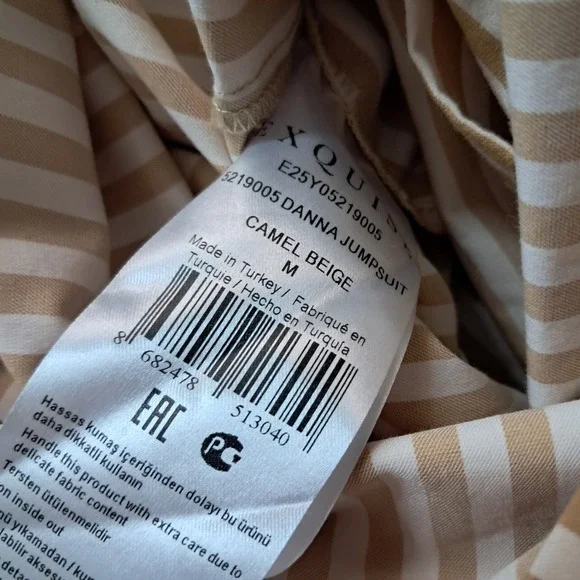 Anthropologie Exquise Danna Jumpsuit Women's Medium Camel Beige Wide Leg Striped